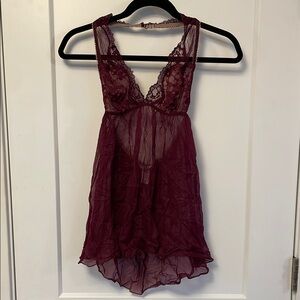 Elegant Burgundy Lace Victoria’s Secret Babydoll